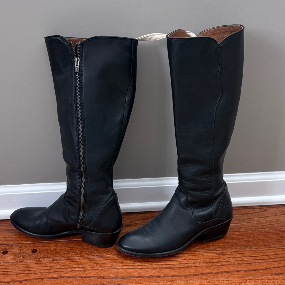 Frye Carson Piping Black Leather Knee-High Women's Boots - Picture 5 of 10